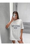 Palm Springs T-shirt - Gri Baskılı Oversize Bisiklet Yaka Kısa Kol Tişört