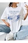 Colarado T-Shirt - Beyaz Baskılı Oversize Bisiklet Yaka Kısa Kol