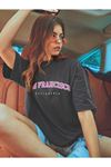 Füme Oversize San Francisco T-shirt - Oversize Baskılı