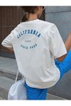 California Aurora Süprem T-Shirt - Beyaz Baskılı Oversize Bisiklet Yaka Kısa Kol Tişört