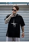 Siyah Çizgi Baskılı Oversize Salas Boyfriend Erkek T-shirt