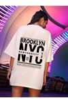 Unisex Beyaz Pamuklu Oversize T-shirt Brooklyn Nyc Baskılı