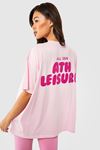 Ath Leisure T-shirt - Pembe Baskılı Oversize Bisiklet Yaka Kısa Kol Tişört