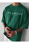 Los Angeles Downtown Süprem T-Shirt - Yeşil Baskılı Oversize Bisiklet Yaka Kısa Kol Tişört