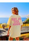 Not Mood Süprem T-Shirt - Bej Baskılı Oversize Bisiklet Yaka Kısa Kol Tişört