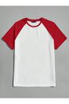 Oversize Kırmızı Beyaz Baskısız T-shirt - Reglan Kol Unisex Rahat Kalıp