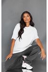 Düz Süprem T-Shirt - Beyaz Oversize Bisiklet Yaka Kısa Kol Tişört