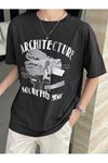 Architecture Süprem T-Shirt - Füme Baskılı Oversize Bisiklet Yaka Kısa Kol Tişört ARTCTR