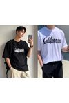 2 Li Tişört Takımı California Baskılı Oversize Unisex