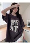 Füme Best Baskılı T-shirt - Füme Baskılı Oversize Bisiklet Yaka Kısa Kol