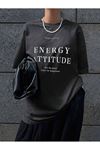 Energy Attitudy Süprem T-Shirt - Füme Baskılı Oversize Bisiklet Yaka Kısa Kol Tişört