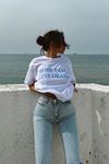 Less Drama T-shirt - Beyaz Baskılı Oversize Bisiklet Yaka Kısa Kol Tişört
