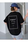 Delighted T-shirt - Siyah Baskılı Oversize Bisiklet Yaka Kısa Kol Tişört