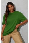 Düz Süprem T-Shirt - Nefti Yeşil Oversize Bisiklet Yaka Kısa Kol Tişört