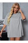 Gri Basic Düz Baskısız Oversize Salas Boyfriend Kadın T-shirt