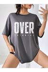 Over Thinking T-shirt - Füme Baskılı Oversize Bisiklet Yaka Kısa Kol Tişört