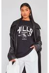 Hidden Hills Süprem T-Shirt - Siyah Baskılı Oversize Bisiklet Yaka Kısa Kol Tişört