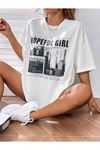 Hopeful Girl T-shirt - Beyaz Baskılı Oversize Bisiklet Yaka Kısa Kol Tişört