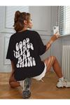 Good Things T-shirt - Siyah Baskılı Oversize Bisiklet Yaka Kısa Kol Tişört