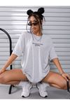 To Rome T-shirt - Gri Baskılı Oversize Bisiklet Yaka Kısa Kol Tişört
