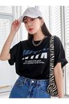 Wtfk T-Shirt - Siyah Baskılı Oversize Bisiklet Yaka Kısa Kol