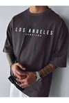 Los Angeles Downtown Süprem T-Shirt - Füme Baskılı Oversize Bisiklet Yaka Kısa Kol Tişört