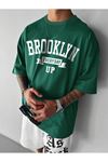 Brooklyn Every Day Up Süprem T-Shirt - Nefti Yeşil Baskılı Oversize Bisiklet Yaka Kısa Kol Tişört
