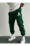A Logo Eşofman Altı Jogger - Yeşil Baskılı Lastik Paça Yüksek Bel