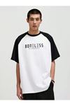 Boneless Oversize Siyah Beyaz Baskılı T-shirt - Reglan Kol Unisex Rahat Kalıp