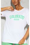 Beyaz Oversize Colorado T-shirt - Oversize Baskılı