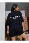 Destiny T-shirt - Siyah Baskılı Oversize Bisiklet Yaka Kısa Kol Tişört
