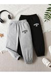 2'li Los Angeles Pamuk Çocuk Eşofman Altı Jogger - Gri Siyah Baskılı Kız Erkek Çocuk Lastik Paça