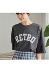 Retro T-Shirt - Füme Baskılı Oversize Bisiklet Yaka Kısa Kol Tişört