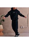 Future Self Eşofman Takımı Sweatshirt Jogger - Siyah Baskılı Oversize Şardonlu Kapüşonlu Lastik Paç