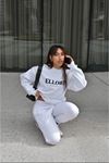 Ellore Australia Eşofman Takımı Sweatshirt Jogger - Beyaz Baskılı Oversize Şardonlu Bisiklet Yaka