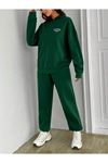 California Dream Eşofman Takımı Sweatshirt Jogger - Yeşil Baskılı Oversize Şardonlu Kapüşonlu