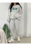 Paris Sainte Eşofman Takımı Sweatshirt Jogger - Gri Baskılı Oversize Şardonlu Bisiklet Yaka