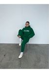 Ellore Australia Eşofman Takımı Sweatshirt Jogger - Yeşil Baskılı Oversize Şardonlu Kapüşonlu