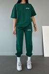 Fetch T-shirt Eşofman Altı Jogger- Yeşil Baskılı Alt Üst Eşofman Takımı Oversize Bisiklet Yaka