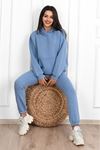 Düz Basic Eşofman Takımı Sweatshirt Jogger - Bebe Mavisi Oversize Şardonlu Kapüşonlu
