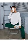 Basic Düz Eşofman Takımı Beyaz Sweatshirt Yeşil Jogger - Oversize Şardonlu Bisiklet Yaka