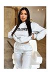 Ellore Australia Eşofman Takımı Sweatshirt Jogger - Gri Baskılı Oversize Şardonlu Kapüşonlu