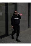 Mood The Label Kışlık Eşofman Takımı - Siyah Baskılı Kapüşonlu Oversize Şardonlu