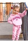 California Baskılı Pamuk Çocuk Kapüşonlu Takım - Pembe Jogger Baskılı Kız Erkek Çocuk