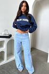 Thatsofetch New York Sweatshirt - Lacivert Baskılı Oversize Bisiklet Yaka