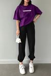 Thatssofetch Mor T-shirt Siyah Eşofman Altı Jogger - Baskılı Alt Üst Takım Bisiklet Yaka