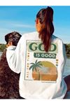 God Is Good Kışlık Kalın Sweatshirt - Beyaz Baskılı Oversize Kalın Kışlık Bisiklet Yaka