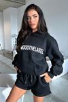 Mood The Label Sweatshirt - Siyah Baskılı Oversize Kalın Kışlık Kapüşonlu