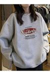 Wooderful 1985 Kışlık Kalın Sweatshirt - Gri Baskılı Oversize Kalın Kışlık Bisiklet Yaka