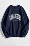 Los Angeles Yazı Tasarım Sweatshirt - Lacivert Baskılı Oversize Kalın Kışlık Bisiklet Yaka